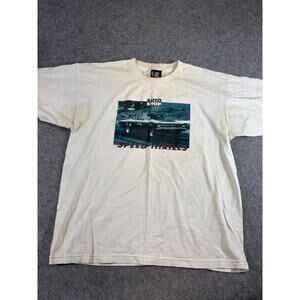 Auto Shop Speed Thrills Shirt Mens Cream Car Racing Graphic Short Sleeve Tee XL